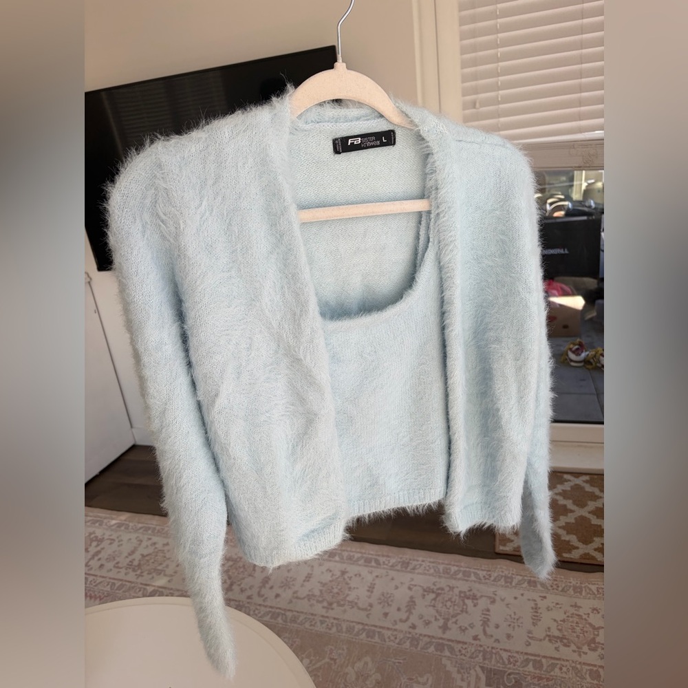 Fuzzy Light Blue Sweater Set